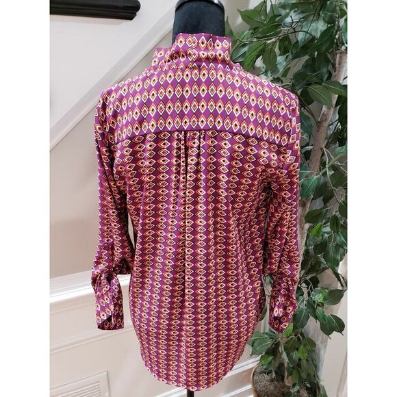 Pleione Women's Multicolor 100% Polyester V-Neck Long Sleeve Top Blouse Size S - Picture 8 of 13